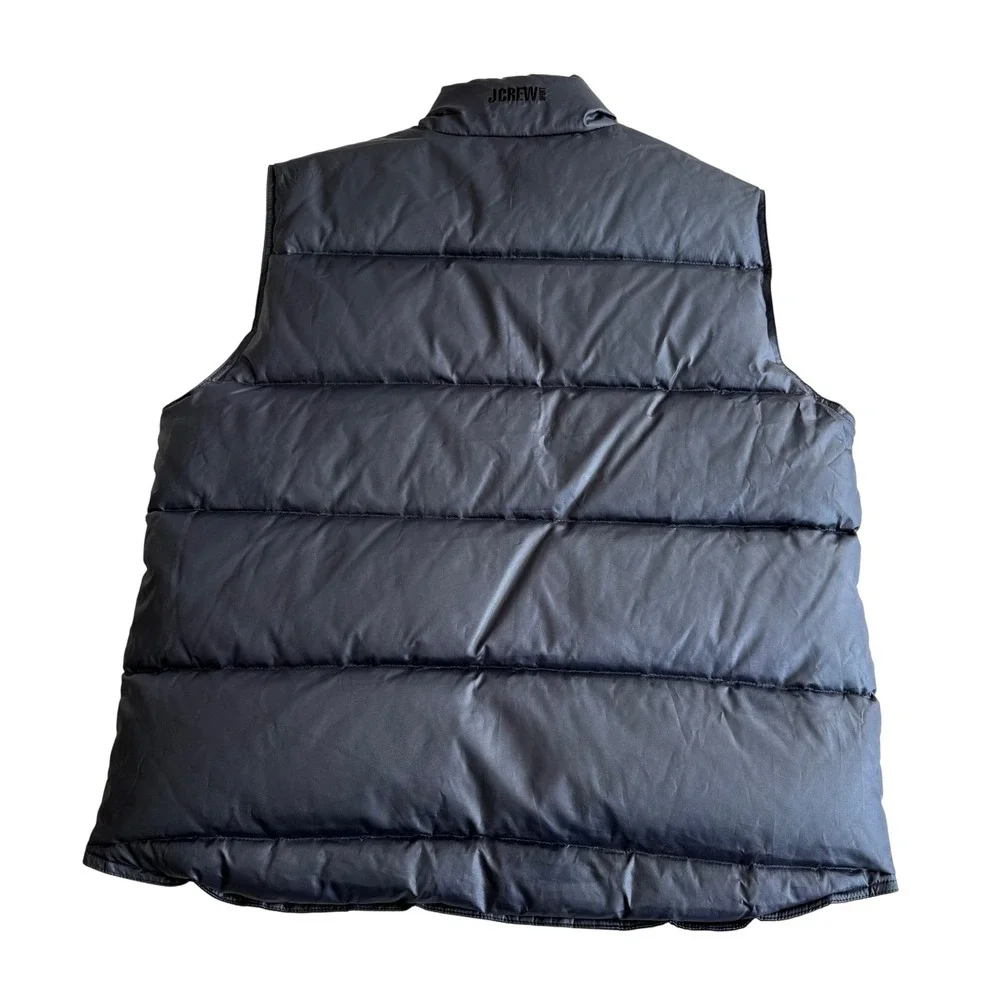 J‎ Crew Sport Goose Down Reversible Shadow Spellout Black Navy Puffer Vest L